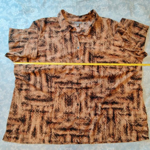 Essentials Women’s 4X Button-Up Stretch Top – Plus - 3/4 Sleeve, Brown-Black - Picture 8 of 14